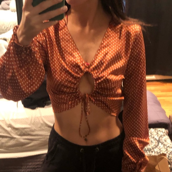 Orange Polka Dot Satin Blouse - Picture 4 of 4